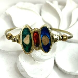 Greece Inlay Stone Brass Bangle Bracelet
